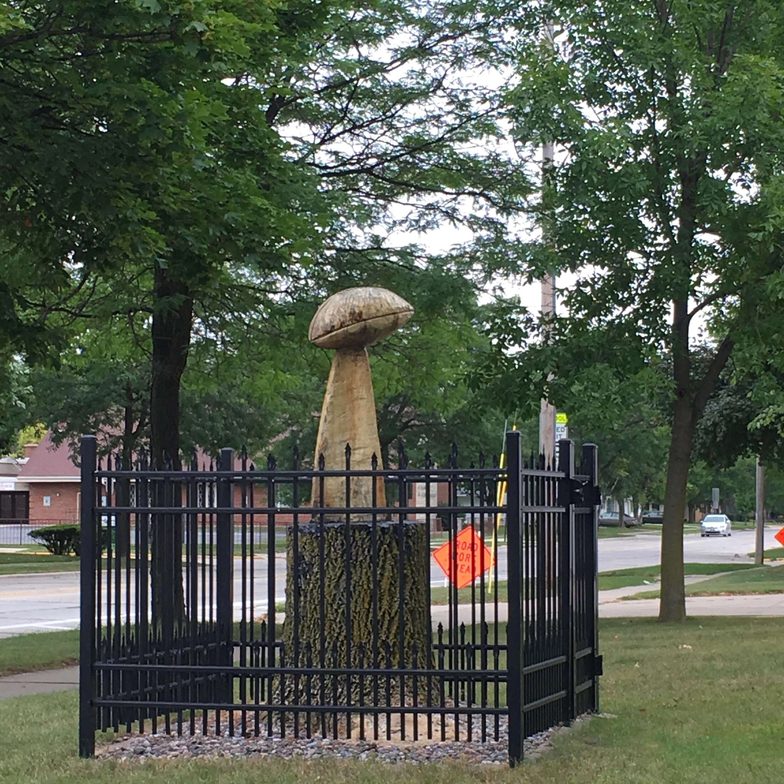 A yard carving of the Lombardi Trophy.