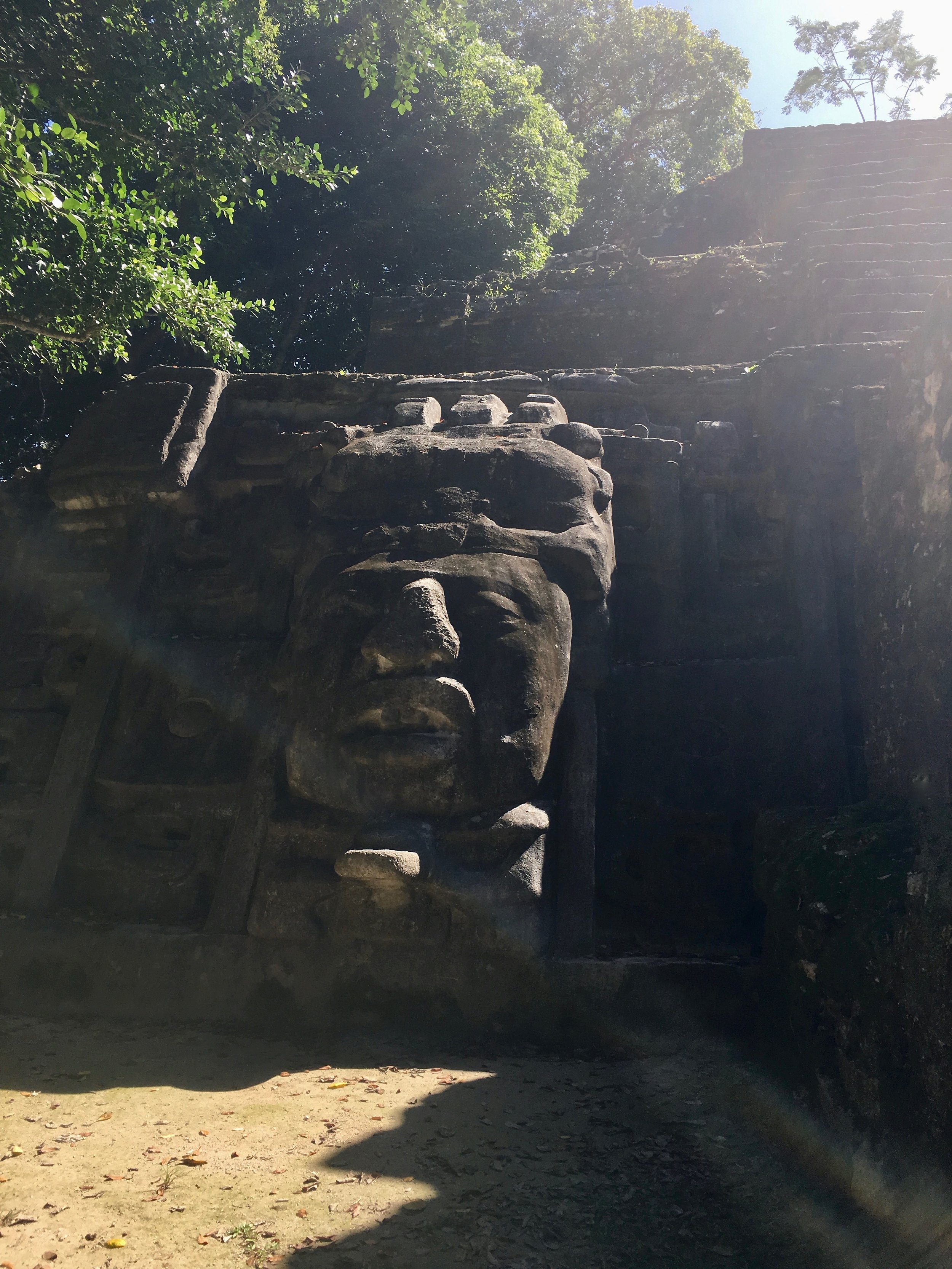 The Mask Temple with large masks carved from limestone.